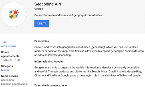 Console api abilita geocoding